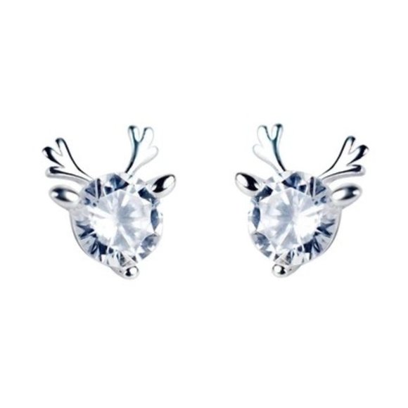 5mm Lab Diamonds Deer 14k Gold over Sterling Silver Earrings